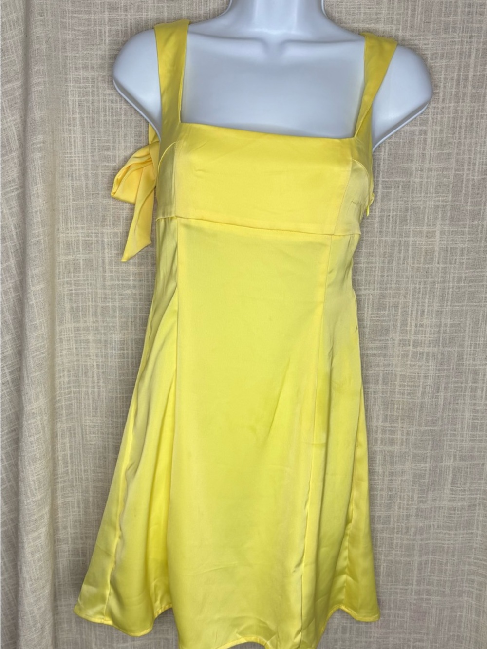 Urban Outfitters Bri Double Bow Satin Mini Dress - Color: Yellowcake Size Small